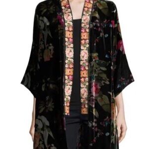 Johnny Was Reversable Black Floral Kimono with embroidered trim